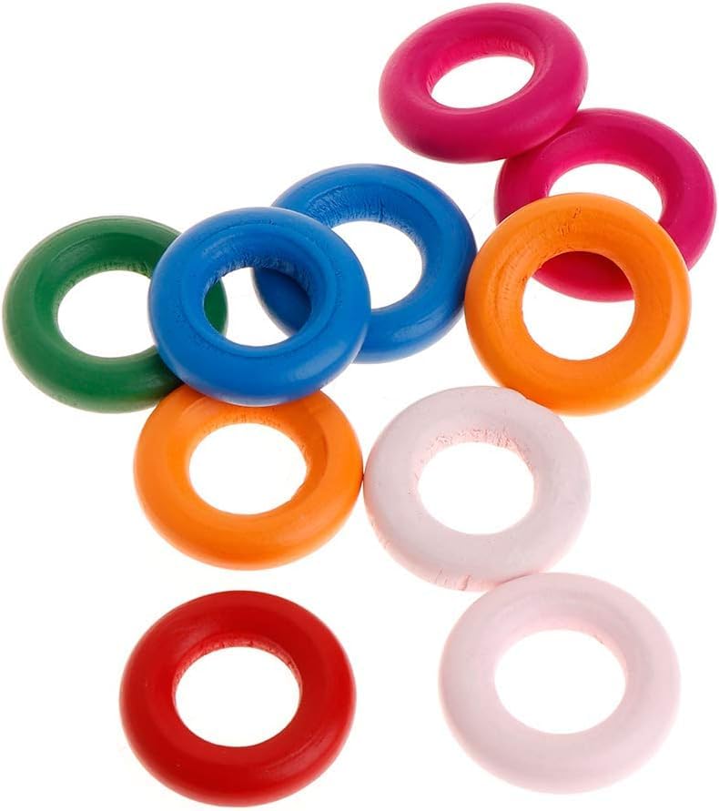 10 Pcs Colorful Unfinished Solid Wooden Rings for Craft Jewelry Making DIY Bird Toy Parrot Chewing Blocks Accessories 2 Sizes Parrot Toys African Grey for Small Parrots for Parrot Toys