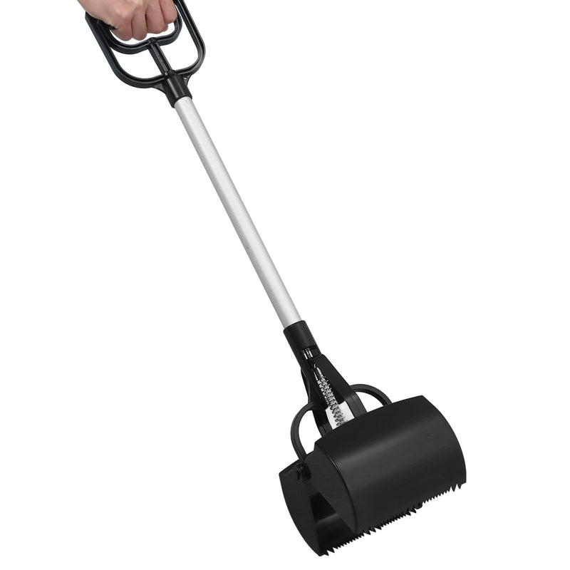 Dog poop picker with long handle made of plastic, large opening, portable cleaning tool for pet waste in outdoor areas. Random color.