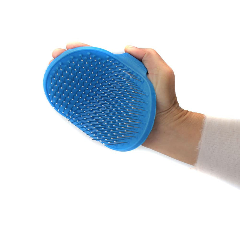 Emours Dog Grooming Brush, Pet Shampoo Bath Brush Soothing Massage Rubber Comb with Adjustable Ring Handle for Long Short Haired Dogs and Cats Blue - PawsPlanet Australia