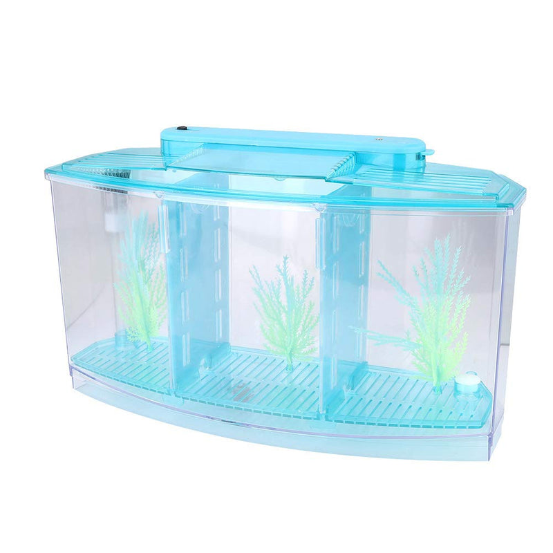 Acrylic Fish,Bowl, Aquarium Fish LED Acrylic Three Divisions Breeding Isolation Box for Small Fishes (Blue) Blue