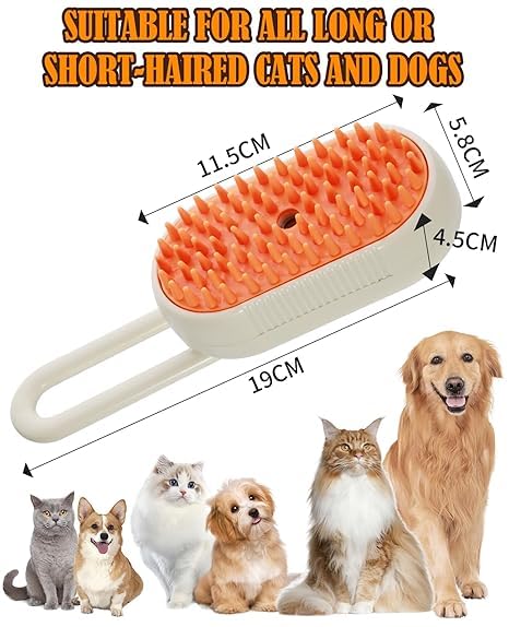 Cat Steam Brush for Shedding - 3 in 1 Steam Cat Brushes for Grooming and Massage - Adjustable Pet Brush with Steam for Dogs, Removing Tangled and Loose Hair (Beige) Beige - PawsPlanet Australia