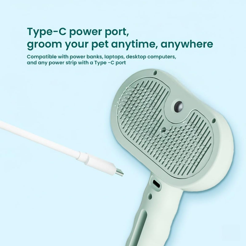 3-in-1 Pet Steam Brush for Cats & Dogs, Self Cleaning Grooming Brush with Mist Spray for Deshedding & Hair Removal, Gentle Massage Comb for Long & Short Haired Pets, 200 ml Waterless Shampoo Included - PawsPlanet Australia