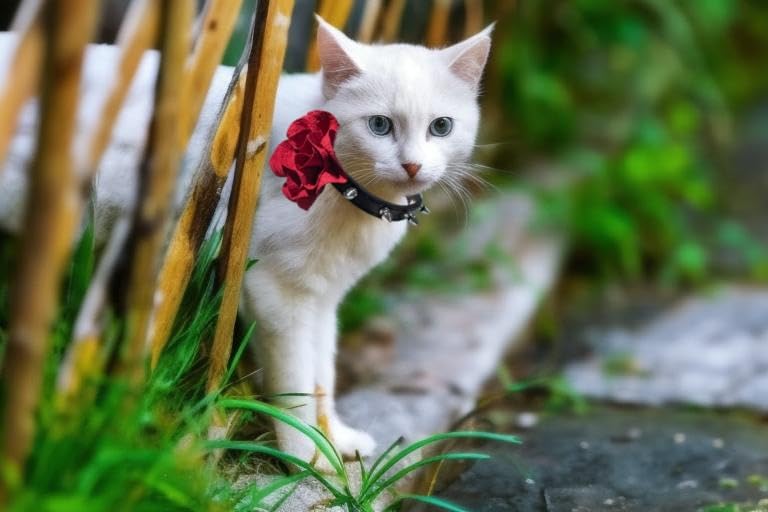 Cat Collar with Bells Studded Spiked with Flower, Studs Spikes Punk Style Adjustable for Girl Kittens Small Dogs Puppy Bunny Rabbit, 8"-11" - PawsPlanet Australia