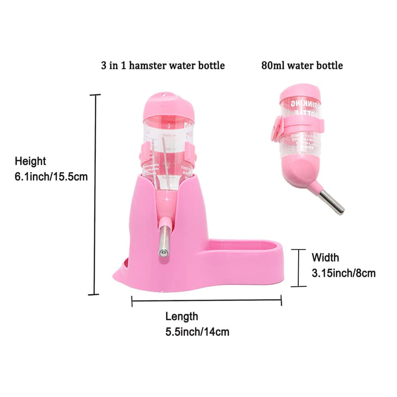 Litewoo Hamster Water Bottle with Food Container Base Hut No Drip Drinking Dispenser for Dwarf Hamster Rats Mouse Gerbil Mice（Pink 80ML） Pink - PawsPlanet Australia