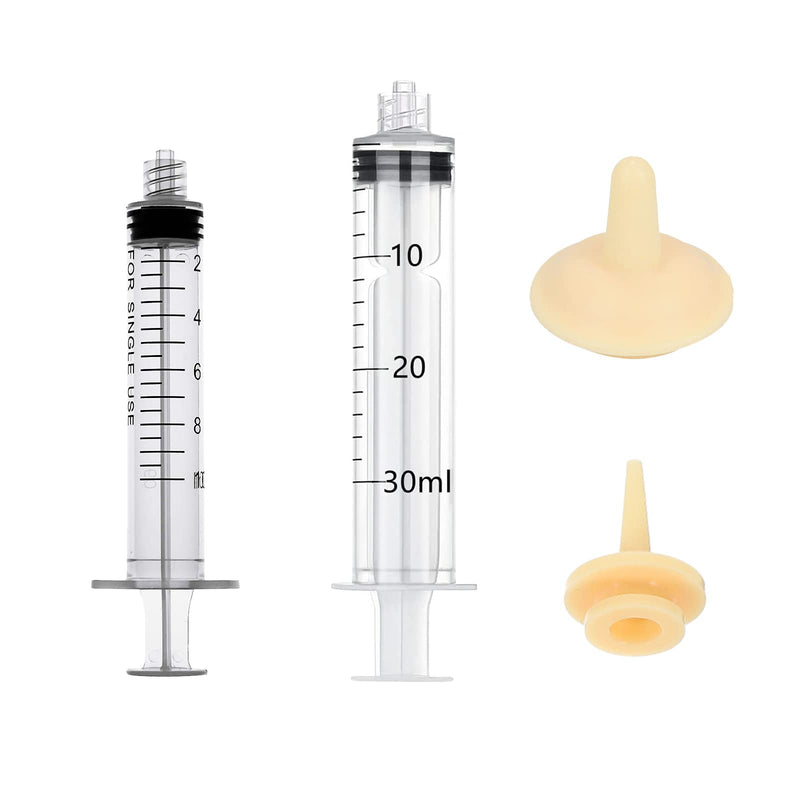 Pet Feeding Syringe with Nipple, Silicone Feeding Tools for Kitten Puppy Feeding Syringe for Newborn Cat Dog Small Animals Rabbits (10ml+30ml) 10ml+30ml