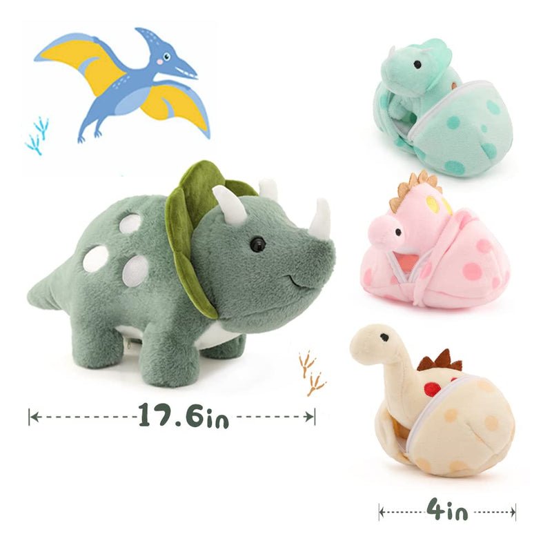 Karister 17.6in Plush Dinosaur Stuffed Animals,A Mommy Dinosaur with 3 Baby Dinosaurs,Triceratops, Tyrannosaurus Rex and Diplodocus. Triceratops - PawsPlanet Australia