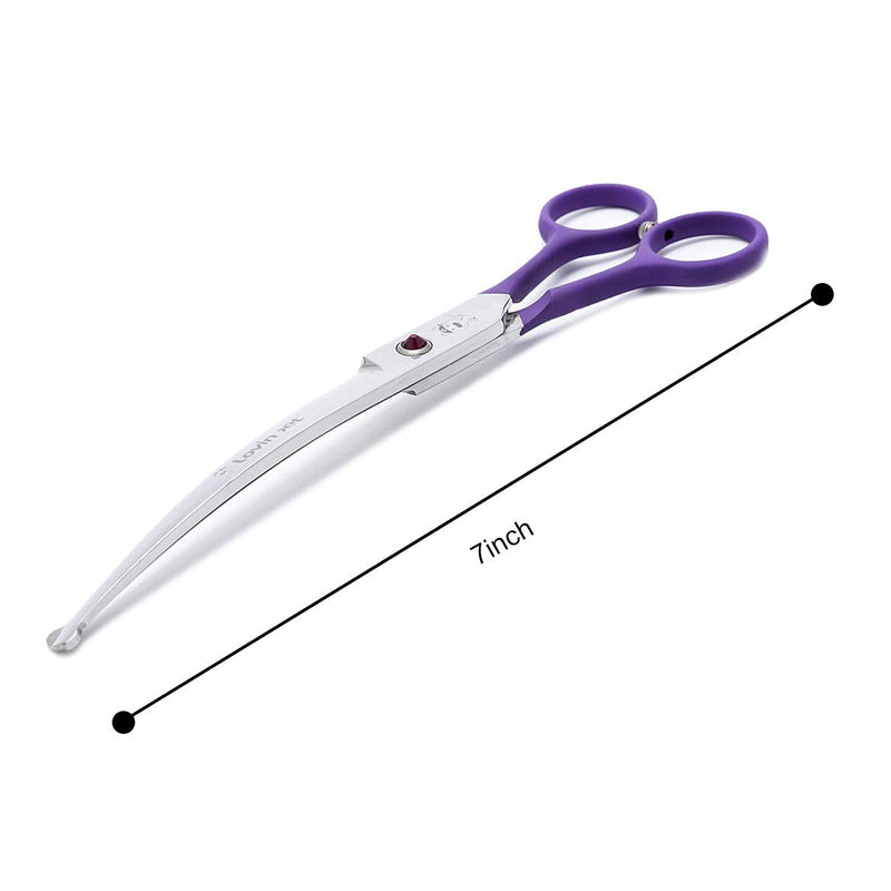 LovinPet Pet Grooming Scissors 7" Curved Right/Left-Handed Pet Round-Tip Grooming 6CR Stainless Steel Safety trimming shears for Dogs and Cats (Easy use Curved Scissor) Purple - PawsPlanet Australia