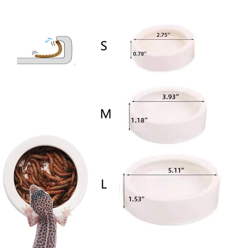 Reptile Food Water Bowl, 2 pcs Ceramics Worm Dish ,Anti-Escape Reptile Water Feeder ,Mealworm Bowl for Lizard Gecko Bearded Dragon, (S,M,L) (Large) Large - PawsPlanet Australia