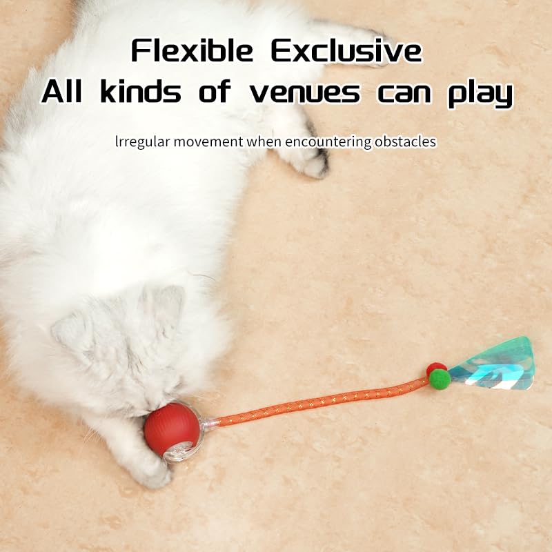 2 Packs Speed Tail 2.0 Interactive Cat Toys for Indoor Cats, Automatic Moving Cat Toy with Elastic Mesh Tail, Rechargeable Cats Ball for Enrichment Exercise red+blue - PawsPlanet Australia