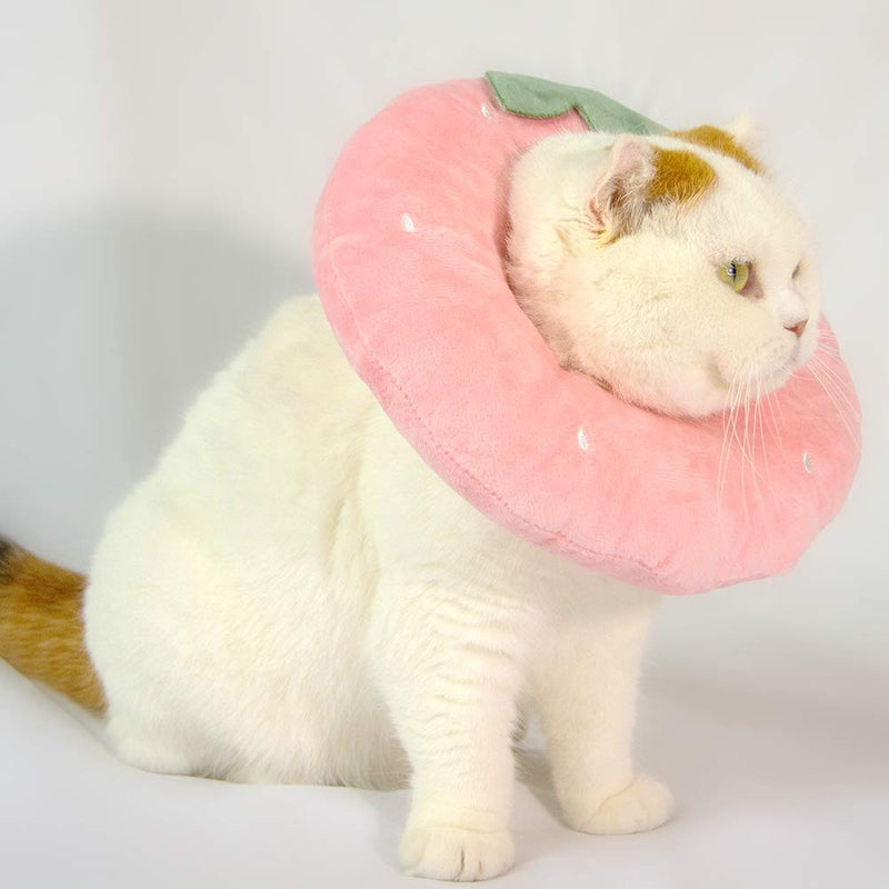 Adjustable Cat Recovery Collar Soft,Cute Pet E-Collar Neck Cone After Surgery Wound Healing Protective Cone Fit for Kitties, Small Dogs(ELC05-strawberry-s) S strawberry
