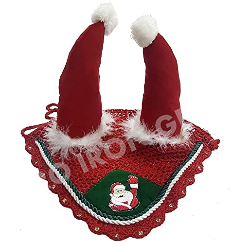 Santa Claus Horse Ear Bonnet/Net/Hat/Hood/Mask Fly Veil Christmas Gift In 2 Styles (FULL, Forehead Santa) FULL