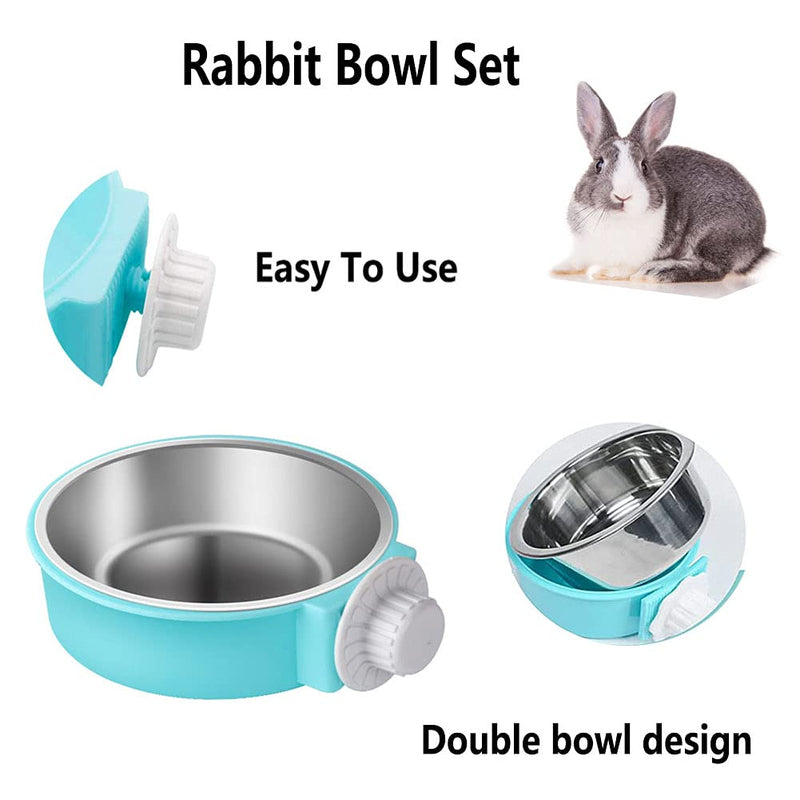 Rabbit Bowls Set, Big Pet Bunny Food Bowls Small Animals Cage Bowl and Stainless Steel Hanging Water Food Feeder Bowls for Big Bunny Food Dish (2 PCS) 2 PCS