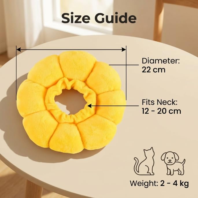 Cat neck brace, lick protection, size S, sunflower design, Elizabethan collar, soft protective collar for cats after surgery, anti-licking, flea protection, adjustable neck protection for small cats