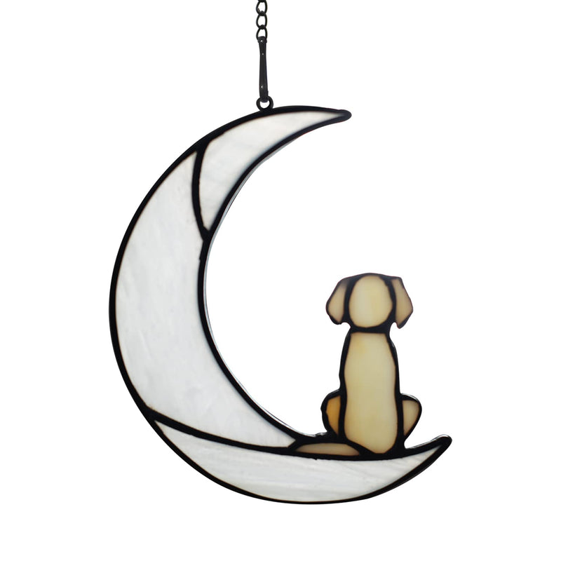BOXCASA Loss of Dog Sympathy Gift,Stained Glass Dog on Moon for Suncatcher Gifts,Yellow Dog Memorial Gifts for Pet Loss Gifts,Pet Sympathy Gifts for Dogs,Pet Memorial Gifts Dog_A