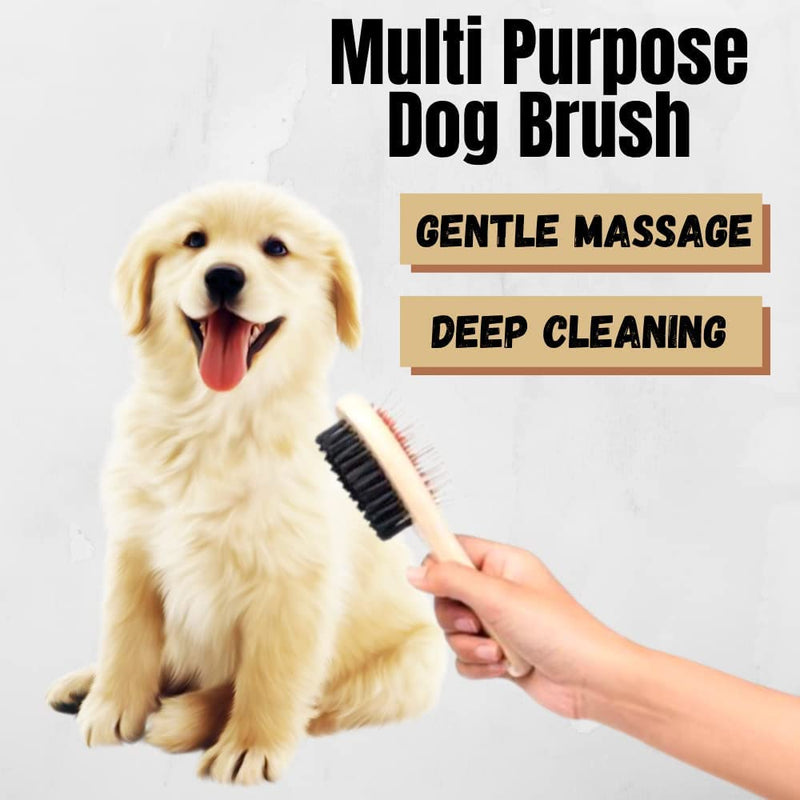 Dog Brush for Grooming Shedding Messaging & Cleaning for Long and Short Haired Dogs, Cats | 2 in 1 Pin & Bristle Soft Pet Hair Double Sided Dog Brush for Cleaning Loose Fur & Dirt (Size Small 17cm) - PawsPlanet Australia
