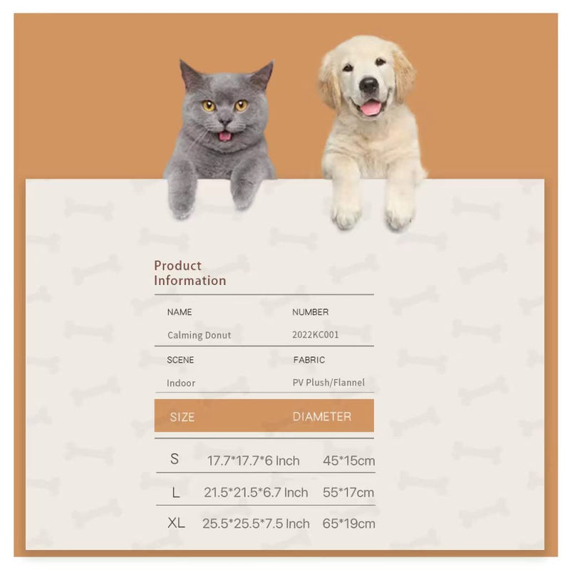 Calming Dog & Cat Bed, Anti-Anxiety Donut Bed (S: 17.7 * 17.7 * 6 Inch) S：17.7*17.7*6 Inch - PawsPlanet Australia