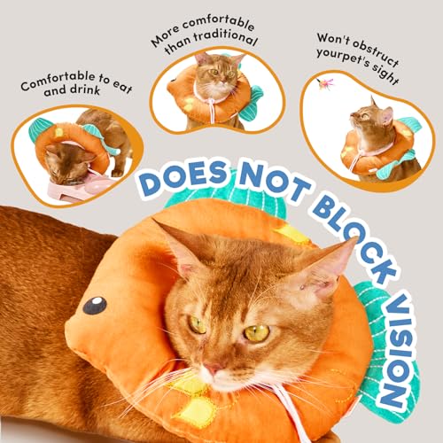 Cat Cone, Adjustable Cat Recovery Collar, Extra Soft Cat E Collar with Drawstrings, Prevent Licking and Scratching (Goldfish, Small) [Neck:5-10"] Small Goldfish