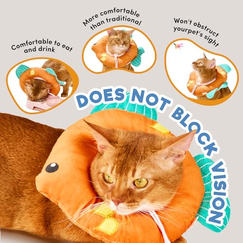 Cat Cone, Adjustable Cat Recovery Collar, Extra Soft Cat E Collar with Drawstrings, Prevent Licking and Scratching (Grapefruit, Medium) [Neck:6-12"] Medium Goldfish - PawsPlanet Australia