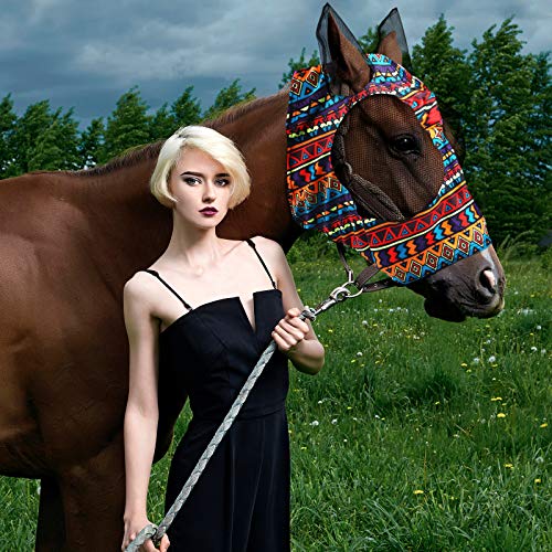 Weewooday 2 Pieces Horse Fly Masks for Horses Soft Fly Masks for Horses with Ears Smooth and Elasticity Fly Mask with UV Protection(L, Tribal Grid Patterns) L - PawsPlanet Australia