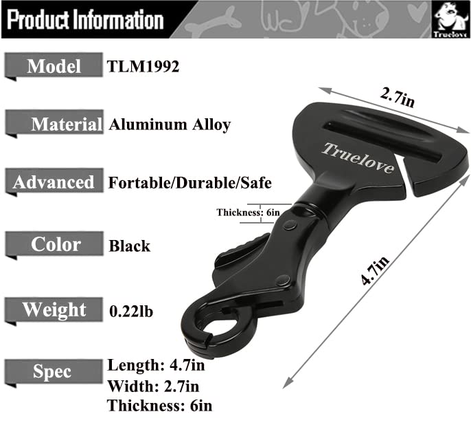 Truelove Vehicle Seat Belt Safety Buckle Lock, Dog Seat Belt Clip Universal Dog Car Restraint - Dog Seatbelt Lock - Portable Vehicle Seatbelt Harness for Pet Car Travel 2.7*4.7inch Black - PawsPlanet Australia