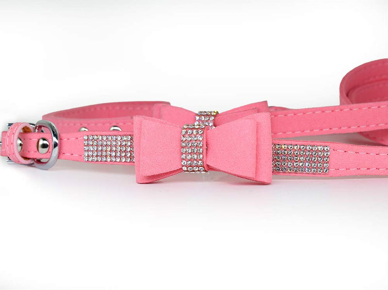 Charmsong Bowtie Dog Collar with Rhinestone Jeweled Crystal Dazzling Soft Collars for Small Dogs with Leash X-Small (Pack of 1) Pink - PawsPlanet Australia