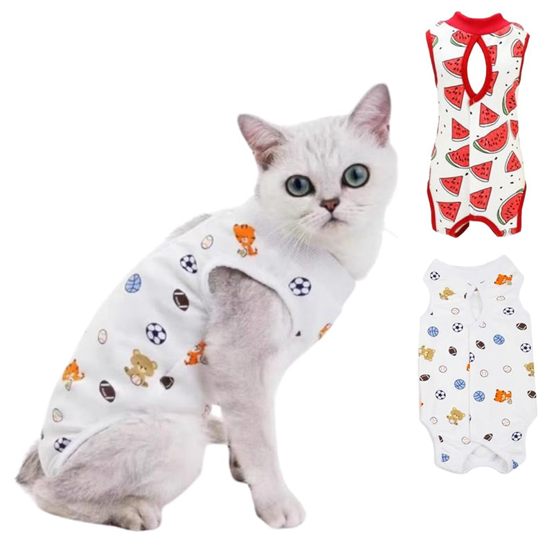 2-Pack Pet Post-Surgery Recovery Suit for Cats Dogs, Abdominal Wound Protector Anti-Licking, Soft Breathable Onesie with Adjustable Fit, Small Pets Universal Tee(Medium, Watermelon,Football) Medium