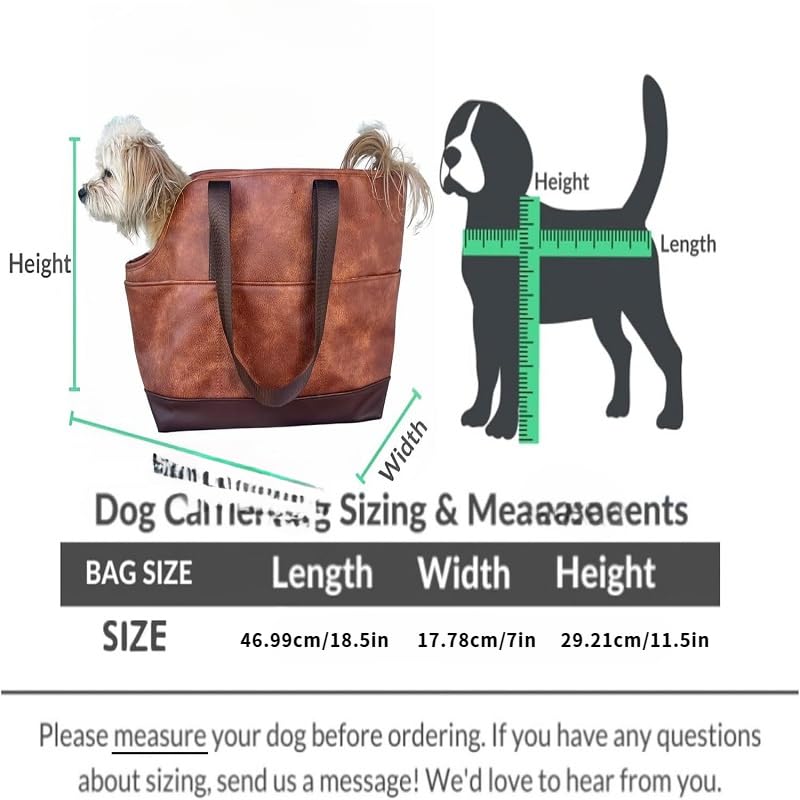 Premium Pet Carrier Tote Bag with Multiple Pockets, Brown/White PU Leather, 18.5L x 7W x 11.5H inches (Brown)