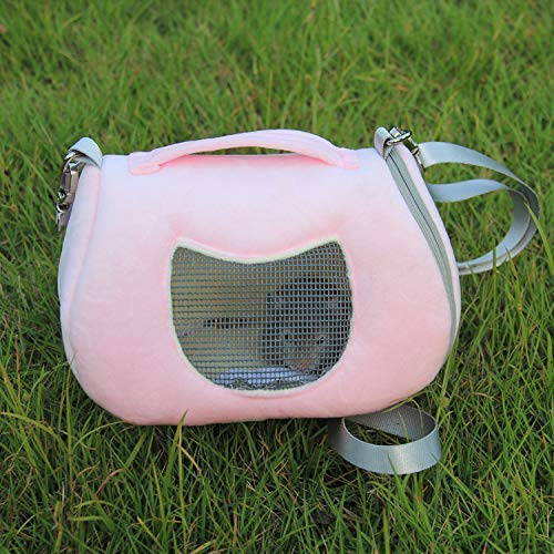 Hamster Travel Carrier Portable Outgoing Breathable with Adjustable Shoulder Strap Pet Carrying Bag for Sugar Glider Hamster Rat Chipmunk Large Pink