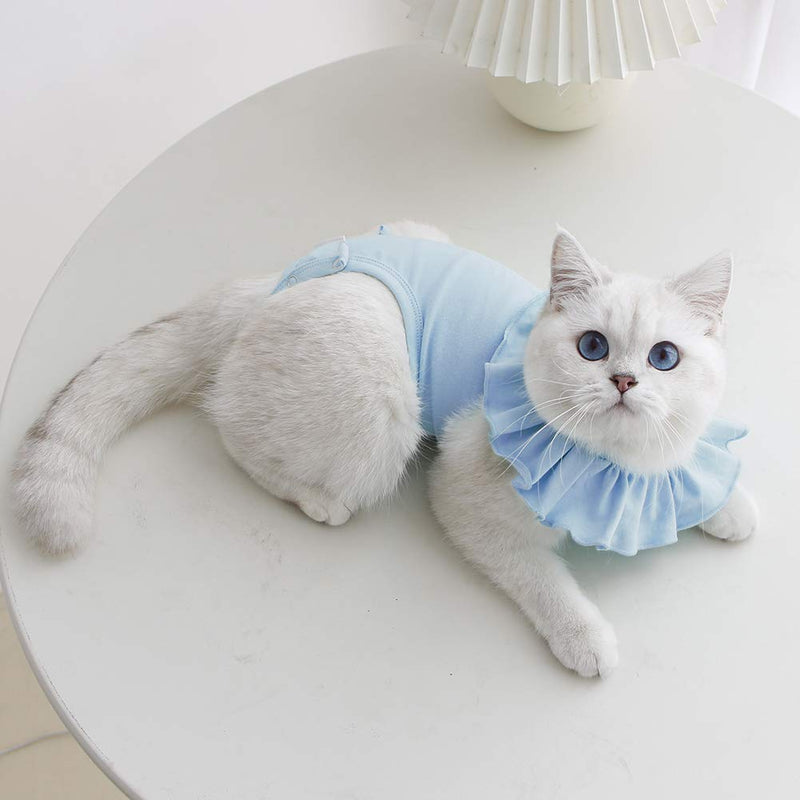 Cat Recovery Suit for Abdominal Wounds and Skin Diseases,Breathable Surgical Recovery Shirt After Surgery Wear Anti Licking Wounds,E-Collar Alternative for Female Cats Kitten(RSC01-blue-m) blue M