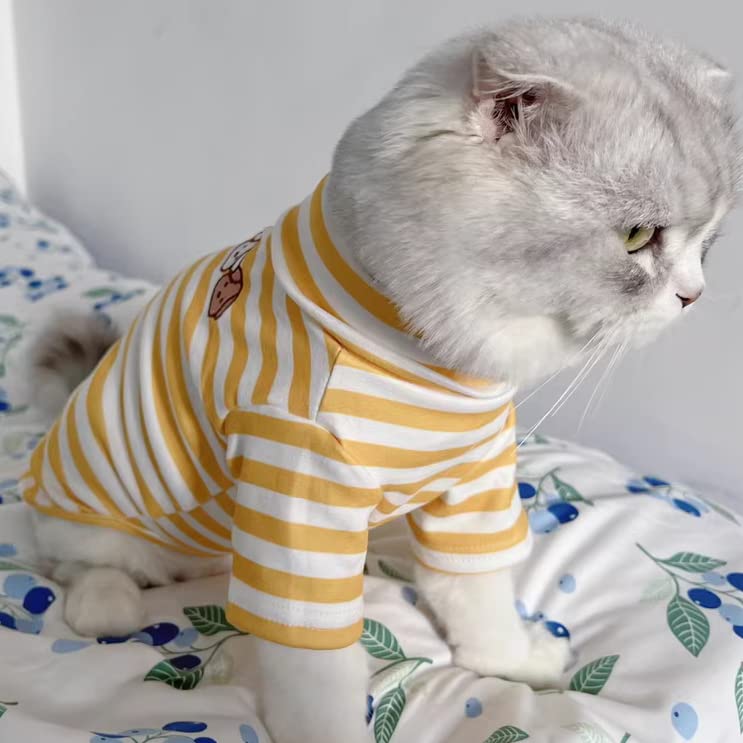 Turtleneck Dog Sweater Cute Doggie Embroidery Super Soft Dog Sweatshirt Dog Shirt Stretchy Striped Puppy Pullover for Cats Small Medium Large Dog(X-Large, Yellow Striped) X-Large - PawsPlanet Australia