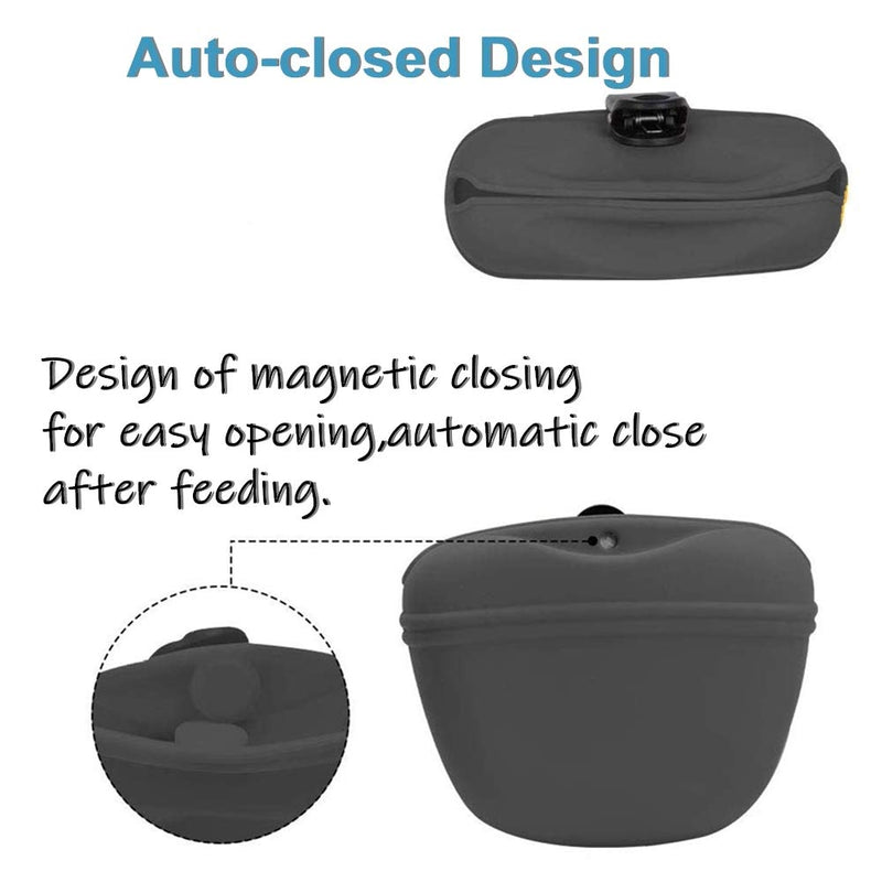 Silicone Dog Treat Pouch-Small Training Bag-Portable Dog Treat Bag for Leash with Magnetic Closure and Waist Clip[US Design Patent] dark grey