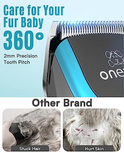 oneisall Dog Clippers Professional for Thick Hair, Heavy-Duty Grooming Kits with Detachable Metal Blade, Low Noise, 210 Min Run Time, Cordless Pet Shaver for Cockapoo Poodles DTJ-001