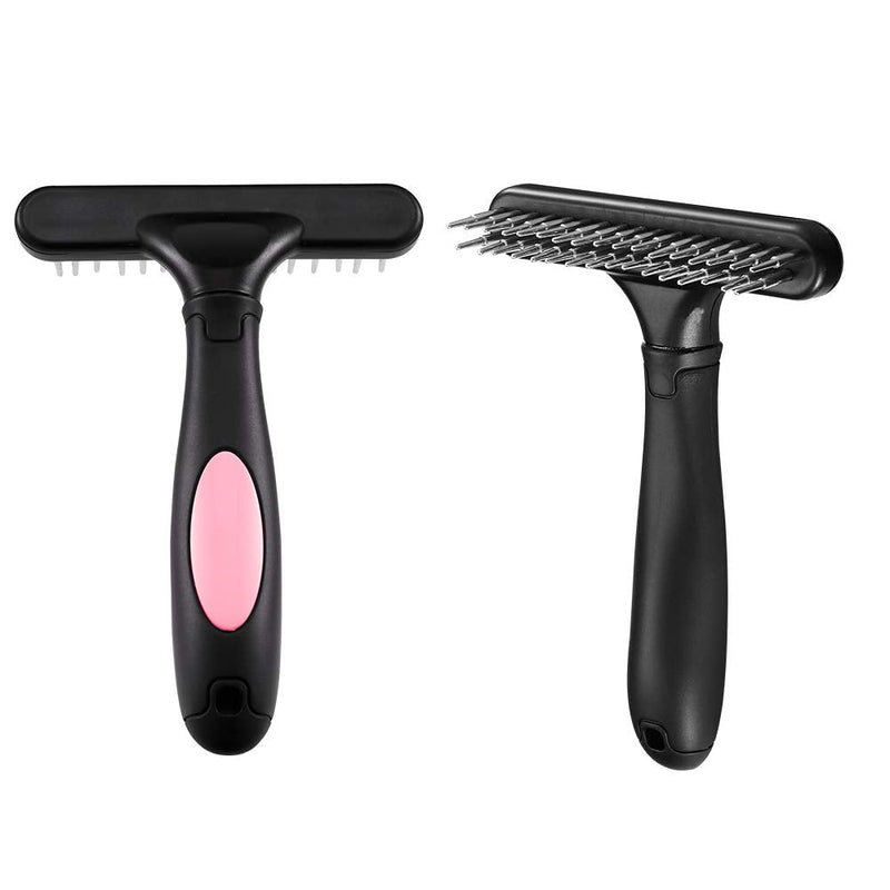 Pet Grooming Rake - Double Row Pins Shedding and Dematting Undercoat Rake Comb for Dogs and Cats - Safe Grooming & Deshedding Brush - Comb Out Mats & Tangles Easily Pink - PawsPlanet Australia