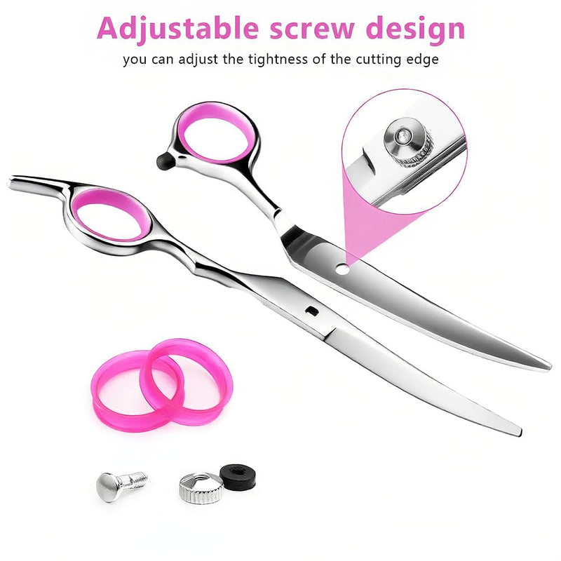 Dog Grooming Scissors, 5 Pcs Stainless Steel Pet Trimmer Kit, Fashion Hair Cutting Grooming Tool for Dogs and Cats - with 6-inch Cutting Scissors, Thinning Shear, Curved Scissors, Grooming Comb C-5 Scissors Set - PawsPlanet Australia
