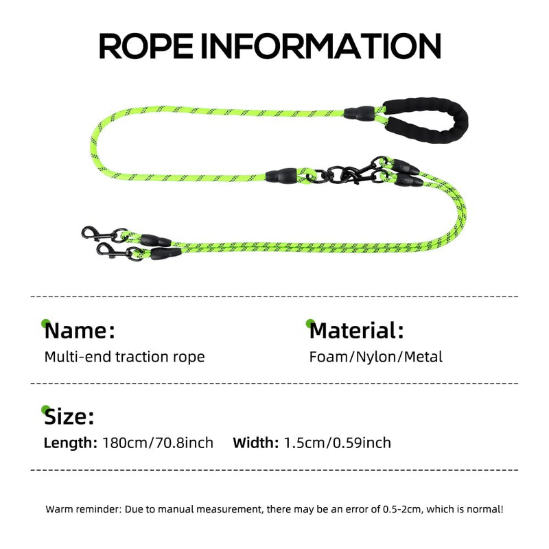 Double Dog Leash, 360 Swivel No Tangle, Shock Absorbing Bungee, for 2 Large Dogs 25-150 lbs (Green) Green - PawsPlanet Australia