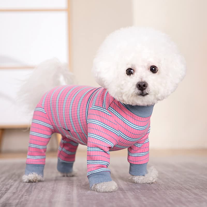 Dog Striped Recovery Suit, Puppy After Surgery Onesie for Female Male Dogs, Dogs Cats Long Sleeve Pajamas Bodysuit, Surgery Abdominal Wound Bandages Clothes, Dog Pant for Shedding Skin Disease Large Pink - PawsPlanet Australia