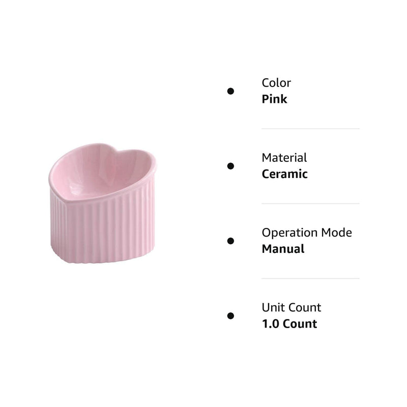 Pink ceramic Raised Cat Bowls, Tilted Elevated Food or Water Bowls, Stress Free, Backflow Prevention, Dishwasher and Microwave Safe, Lead & Cadmium Free Pink