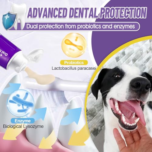 Dog Toothbrush – Newly Upgraded Dual-Head Design with 60° Wavy Bristles +Natural Coconut Oil Cat & Dog Toothpaste
