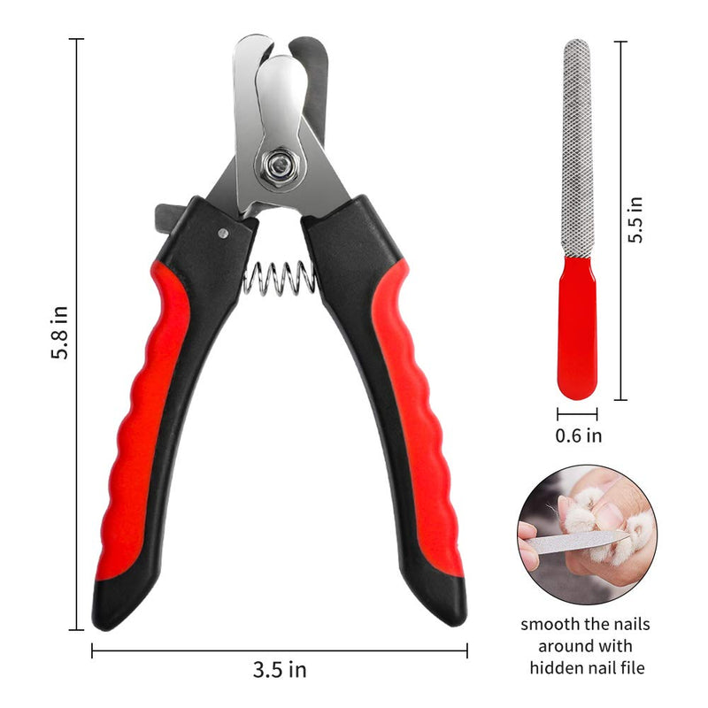 Dog Nails Clippers Trimmer with Safety Guard to Avoid Over-Cutting, Razor Sharp Blades with Bonus Dog Nail File, Cat Claw Clippers with Sturdy Non Slip Handles for Pets Dog Cat（Red & Black） Red & Black - PawsPlanet Australia
