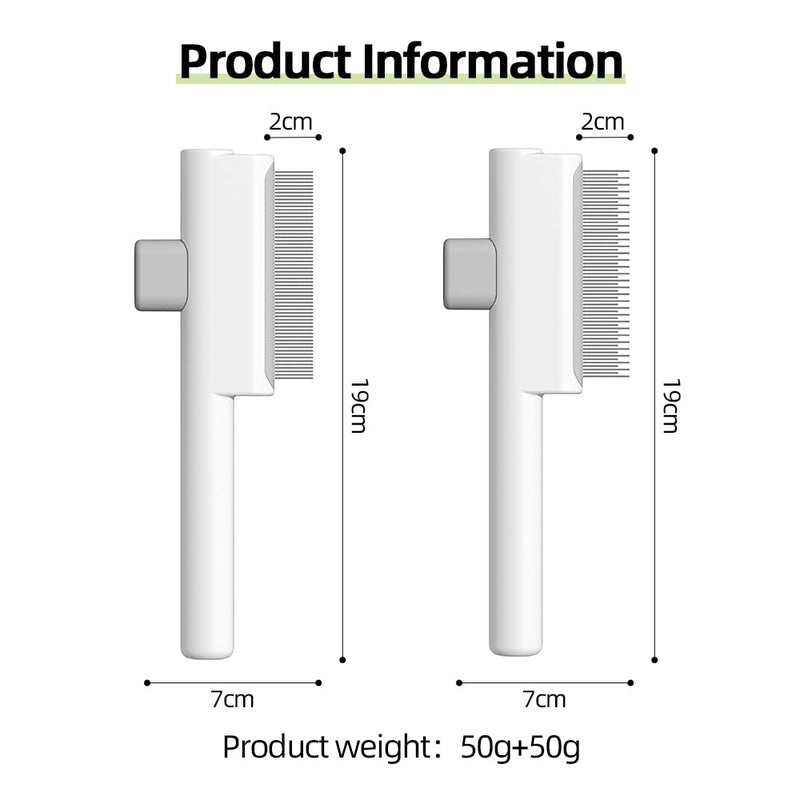 Marchul 2Pcs Pet Comb Flea Comb Set for Cats Dogs, Cat Grooming Brush with Release Button and Stainless Steel Round Teeth, Self-Cleaning Dog Combs for Removing Pet Hair, Knots & Loose Fur, White - PawsPlanet Australia
