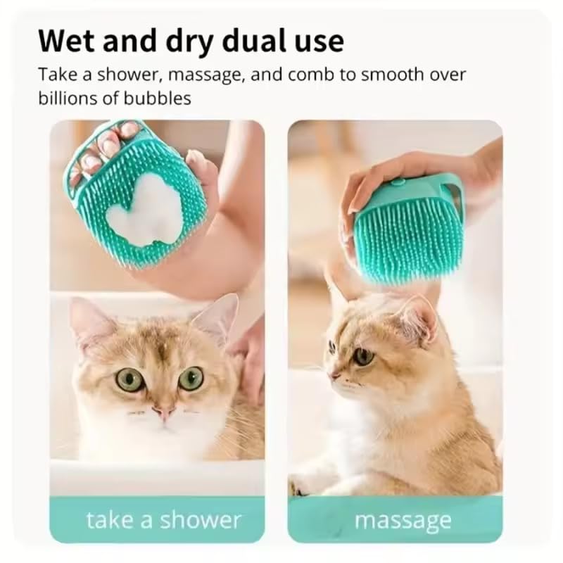 Pet Bath Massage Brush with Soap Dispenser, Soft Silicone Grooming Tool for Dogs Cats - PawsPlanet Australia