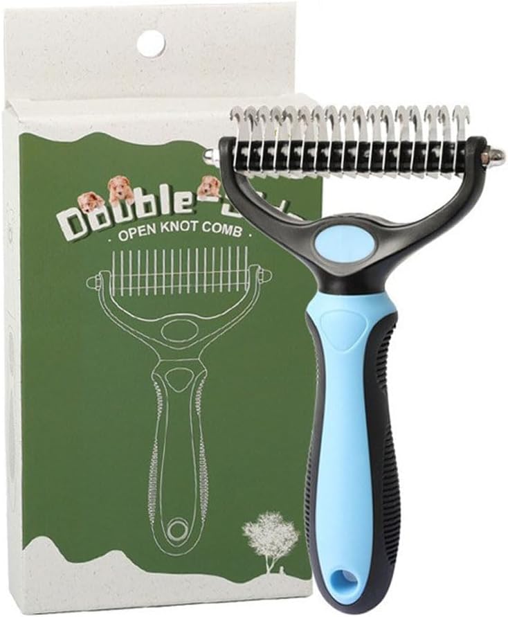 DakPets Pet Grooming Brush. Extra Wide, Double Sided Dematting Undercoat Rake for Dogs and Cats. Reduce Dog and Cat Shedding by 95%, Blue - PawsPlanet Australia