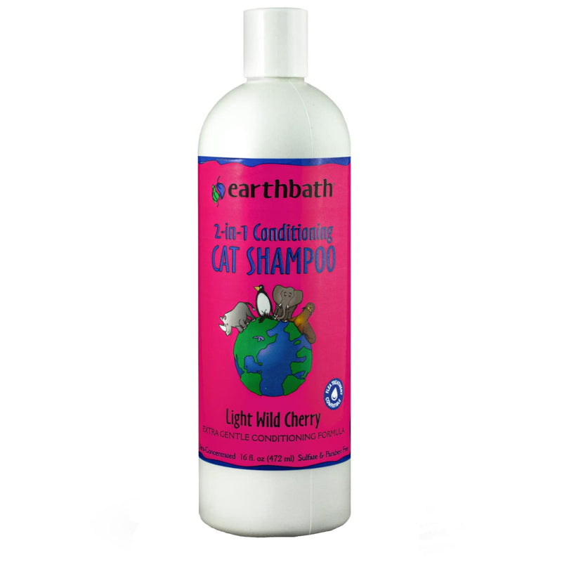 earthbath, Wild Cherry 2-in-1 Cat Conditioning Shampoo - Cruelty Free Cat Shampoo and Conditioner, Made in USA, Gentle Cat Conditioner, Kitty Shampoo & Cat Supplies, Safe Cat Wash - 16 Oz (1 Pack)