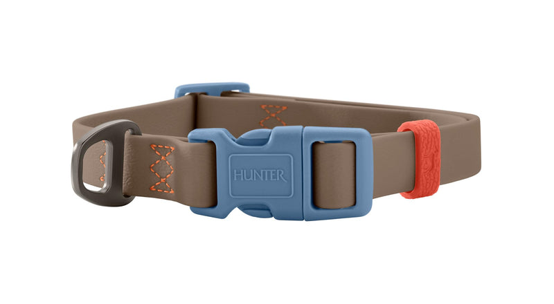 HUNTER Havana Dog Collar Taupe / Smoke Blue with Plastic Coating Fully Adjustable Click Fastener Durable Tear Resistant Weather-Resistant Easy Care Gunmetal Look Size XL Taupe/Smoke Blue