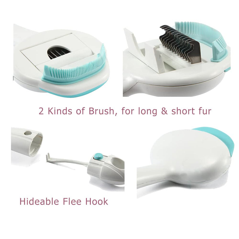 Pet Cat Dog Brush Comb Grooming Tool 3 in 1 Knot Opener Tangle Remover Slicker Brush Groomer Green
