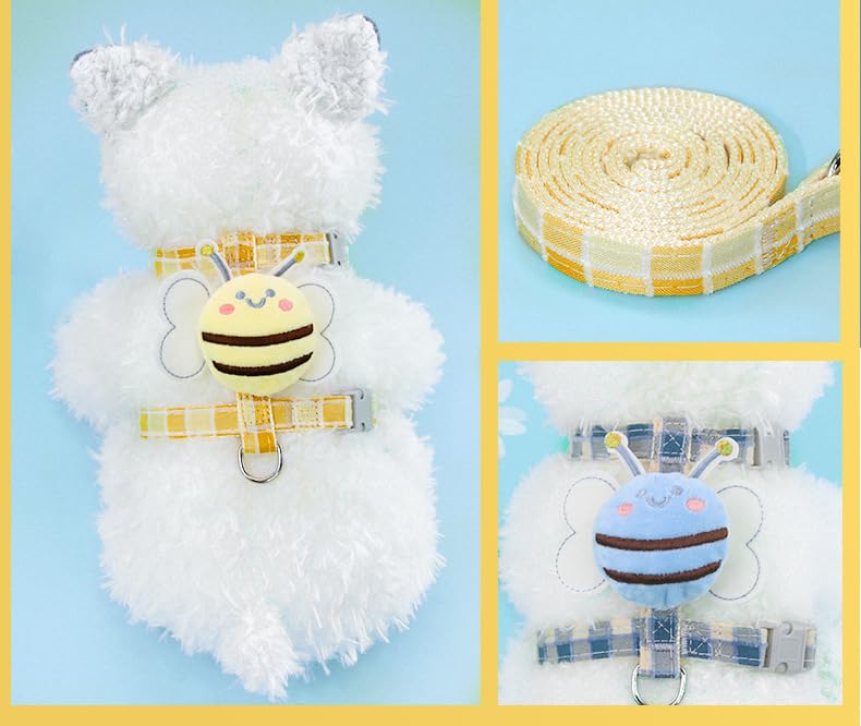Cat Harness & Leash Set, Cats Escape Proof - Adjustable Kitten Harness for Large Small Cats, Cute Bee Plaid Lightweight Soft Petsafe Harness (Yellow Plaid Bee, S (for 3.0-6.5lb)) S (for 3.0-6.5lb) Yellow Plaid Bee - PawsPlanet Australia