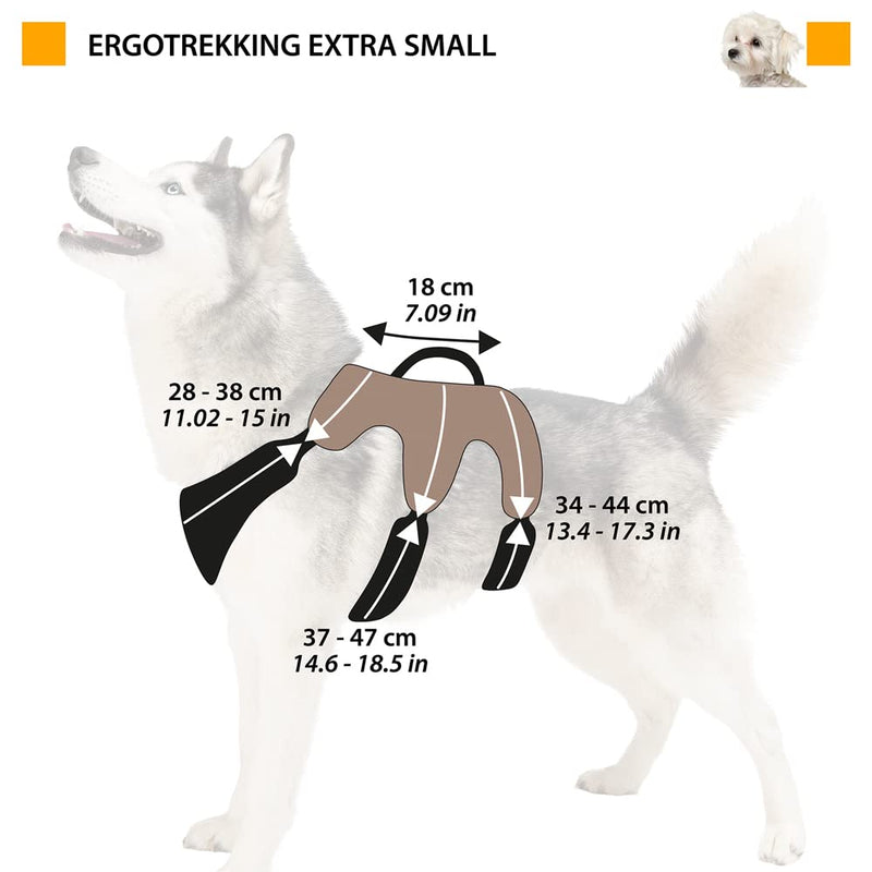 Ferplast Dog Harness Small Dog ERGOTREKKING EXTRA SMALL, Escape Proof Dog Harness, Greyhound, Adjustable Harness for Dogs, Reflective, Padded, 6 Closures, Ideal for Trekking XS Brown - PawsPlanet Australia