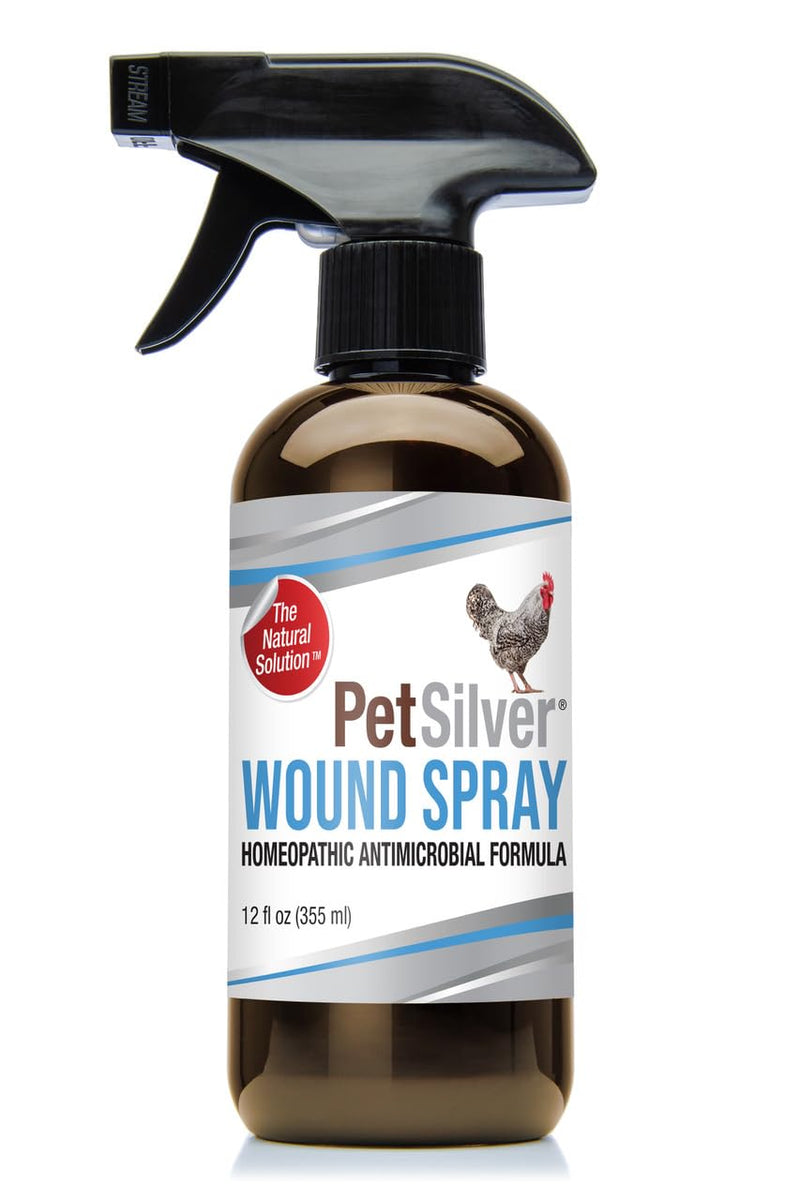 PetSilver Wound Spray Chicken & Bird Formula with Patented Chelated Silver, Healing Aid for Pecking Sores, Bumble Foot, Cuts, Wounds, Burns, and Skin Irritations, Chicken Care, Made in USA, 12 fl. oz.