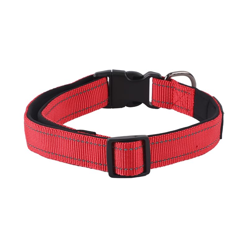 Dog Collar, Reflective Adjustable Basic Dog Collar with Soft Neoprene Padding, Durable Nylon Pet Collars for Puppy, Small, Medium & Large Dogs - Extra Large Red: (45cm - 70cm).