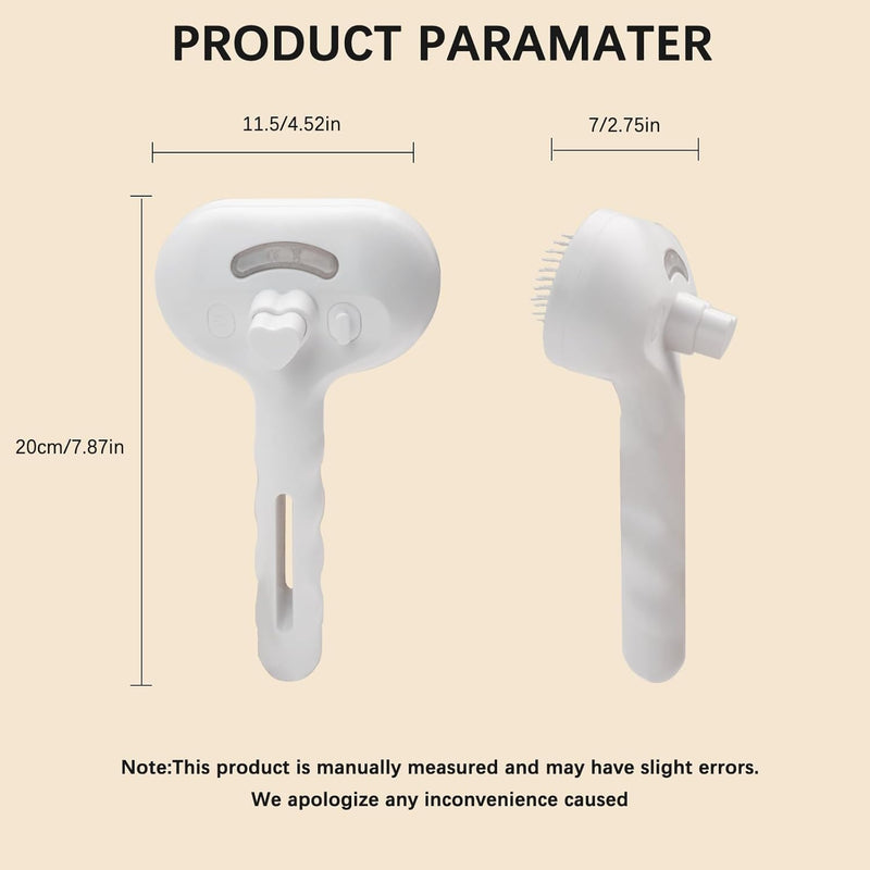 Pet Steam Brush for Cats and Dogs, 3 In 1 Steamy Cat Brush with Release Button and Tank, Anti-Static Pet Spray Hair Removal Comb, Rechargeable Dog Steam Comb for Furry (White) White - PawsPlanet Australia